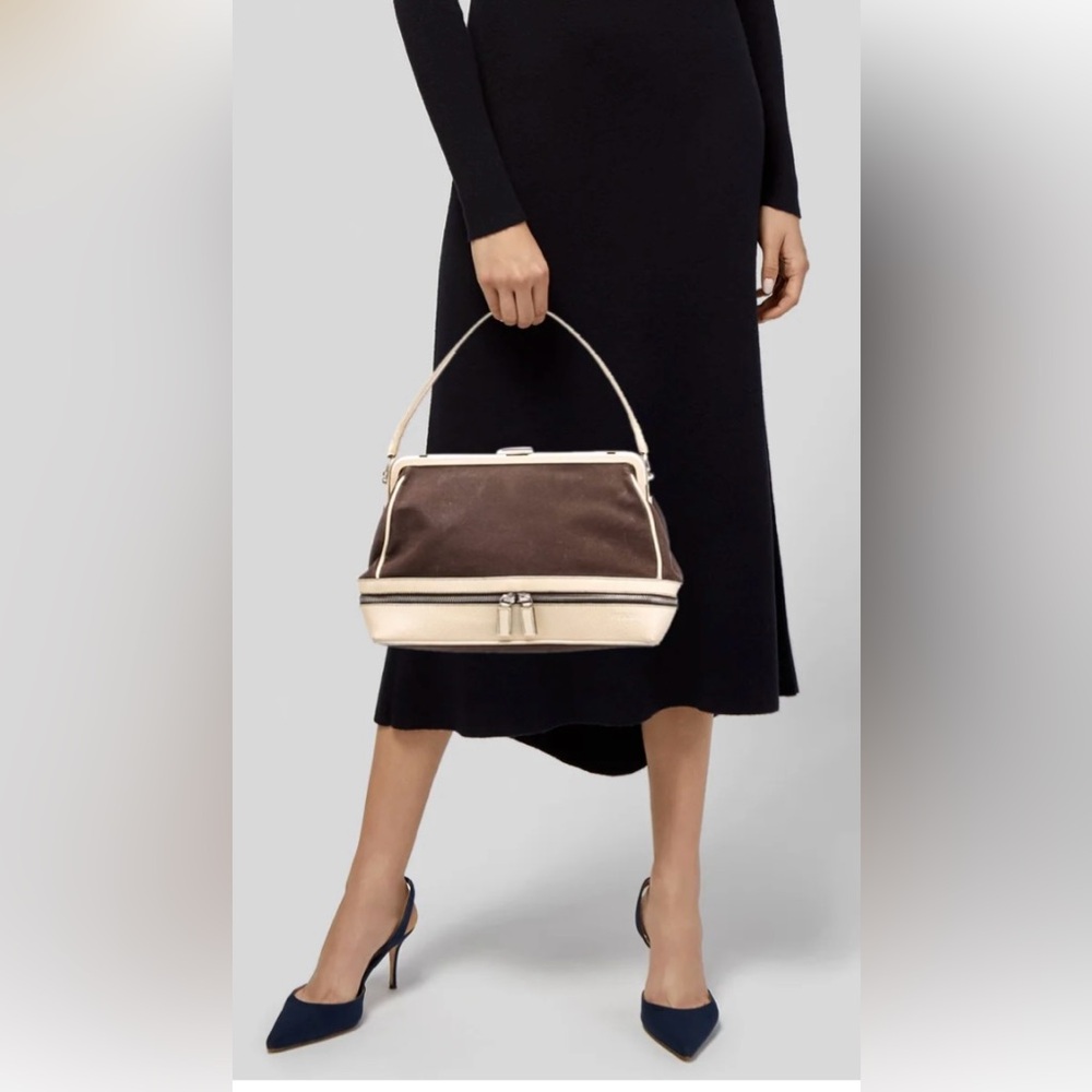 Prada Vintage Doctor’s Bag 👜Cream Leather and Brown Madras Fabric